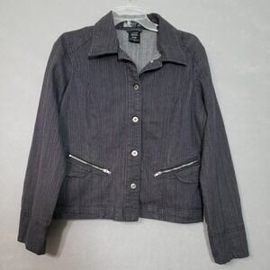 FDJ French Dressing Womens M Jacket Gray Pinstripe Stretch Denim 1057162